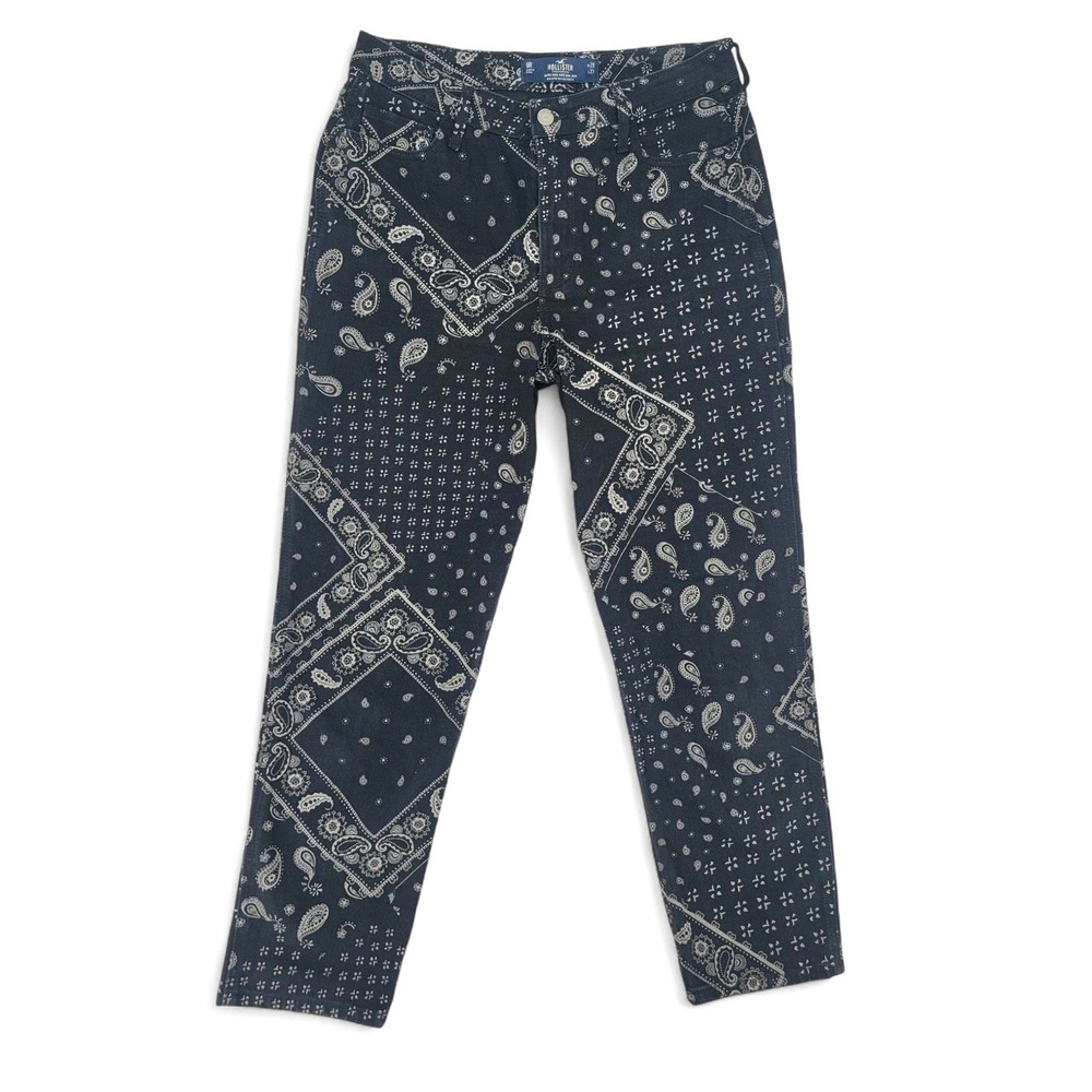 Hollister Bandana Print Ultra High Rise Mom Jeans 9R W29 Black Y2K Boho Festival